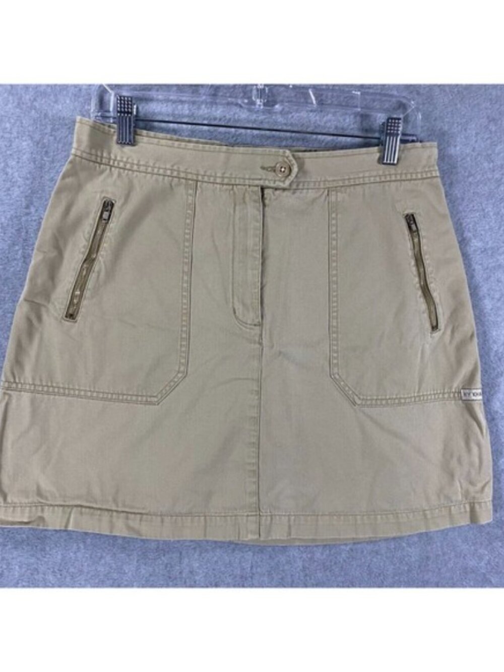 NY Khakis Skirt Women's 12 Tan 100% Cotton Pockets Flat Front Casual Safari‎
